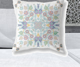 26" X 26" White And Green Blown Seam Floral Indoor Outdoor Throw Pillow