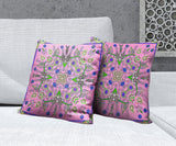 18" X 18" Pink And Green Blown Seam Floral Indoor Outdoor Throw Pillow