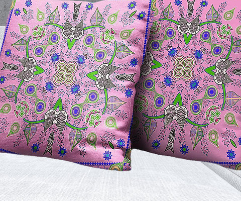 28" X 28" Pink And Green Blown Seam Floral Indoor Outdoor Throw Pillow