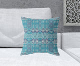 18" X 18" Aqua Blue Blown Seam Paisley Indoor Outdoor Throw Pillow