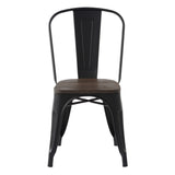 Set Of Four Black and Brown Wood and Metal Slat Back Dining Chairs
