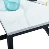 16" Black And Marble White Manufactured Wood And Steel Square End Table