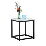 16" Black And Marble White Manufactured Wood And Steel Square End Table