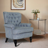 33" Periwinkle Cream And Brown Polyester Blend Floral Wingback Chair