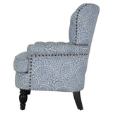 33" Periwinkle Cream And Brown Polyester Blend Floral Wingback Chair