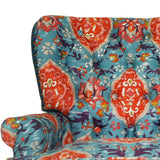 33" Teal Blue And Orange Brown Damask Wingback Chair