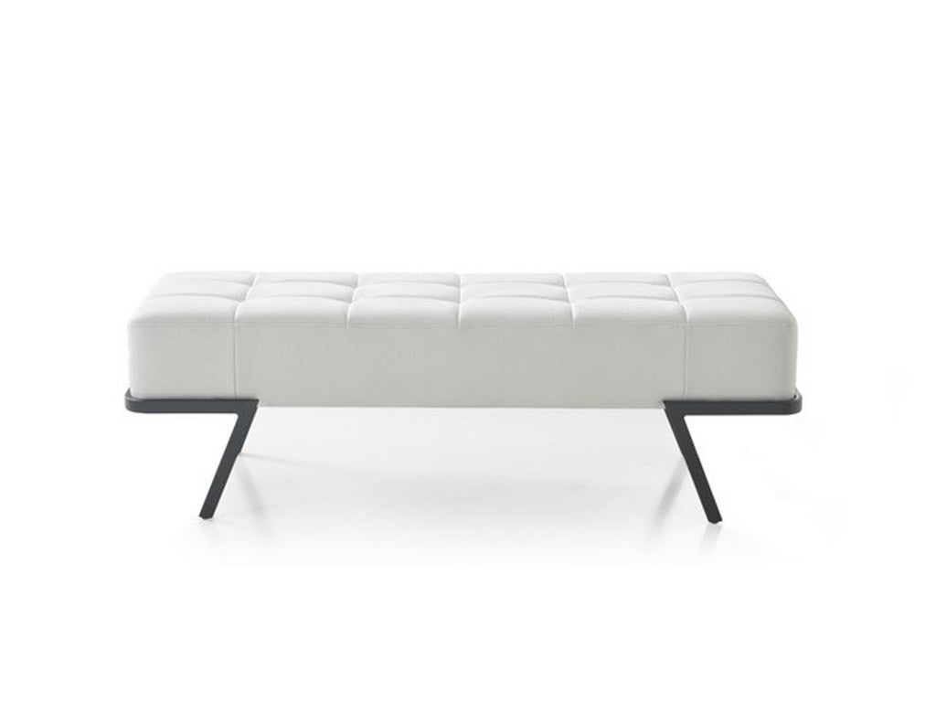 57" White and Black Upholstered Faux Leather Bench