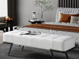 57" White and Black Upholstered Faux Leather Bench