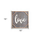 16" Gray And White Rustic Love Wall Decor