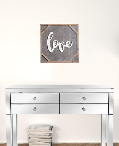 16" Gray And White Rustic Love Wall Decor