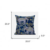 20x20 Gray Blue Brown Elephant Blown Seam Broadcloth Animal Print Throw Pillow