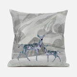 18x18 Gray Green Deer Blown Seam Broadcloth Animal Print Throw Pillow