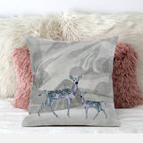 18x18 Gray Green Deer Blown Seam Broadcloth Animal Print Throw Pillow