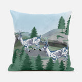 28x28 Green Blue Deer Blown Seam Broadcloth Animal Print Throw Pillow