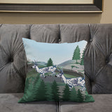 28x28 Green Blue Deer Blown Seam Broadcloth Animal Print Throw Pillow