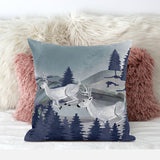 28x28 Gray Blue Deer Blown Seam Broadcloth Animal Print Throw Pillow