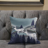 28x28 Gray Blue Deer Blown Seam Broadcloth Animal Print Throw Pillow