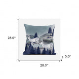 28x28 Gray Blue Deer Blown Seam Broadcloth Animal Print Throw Pillow