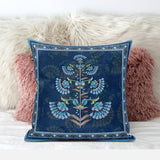 26x26 Blue Brown Blown Seam Broadcloth Floral Throw Pillow