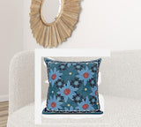 28x28 Blue Red Blown Seam Broadcloth Floral Throw Pillow