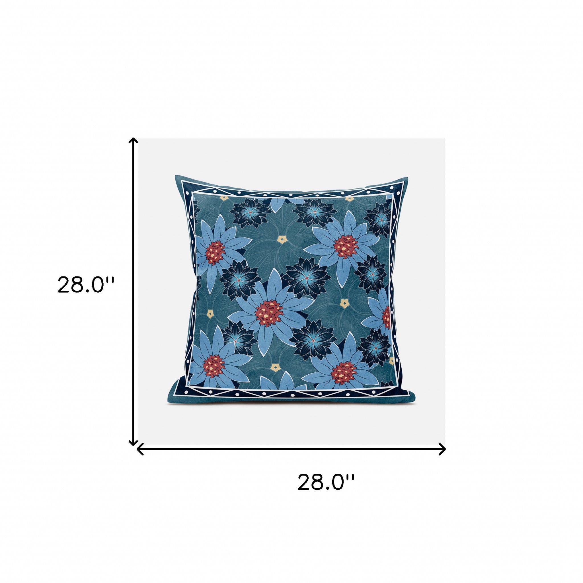 28x28 Blue Red Blown Seam Broadcloth Floral Throw Pillow