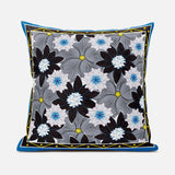 16x16 Gray Brown Blue Blown Seam Broadcloth Floral Throw Pillow