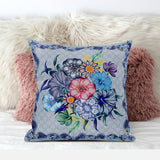 16x16 Blue Pink Gray Blown Seam Broadcloth Floral Throw Pillow