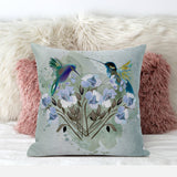 16x16 Green Blue Bird Blown Seam Broadcloth Animal Print Throw Pillow