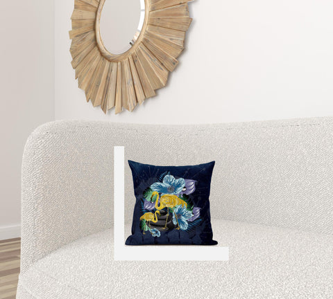 18x18 Blue Yellow Bird Blown Seam Broadcloth Animal Print Throw Pillow