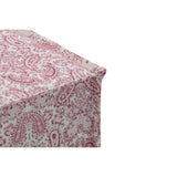 18" Red Linen Floral Ottoman