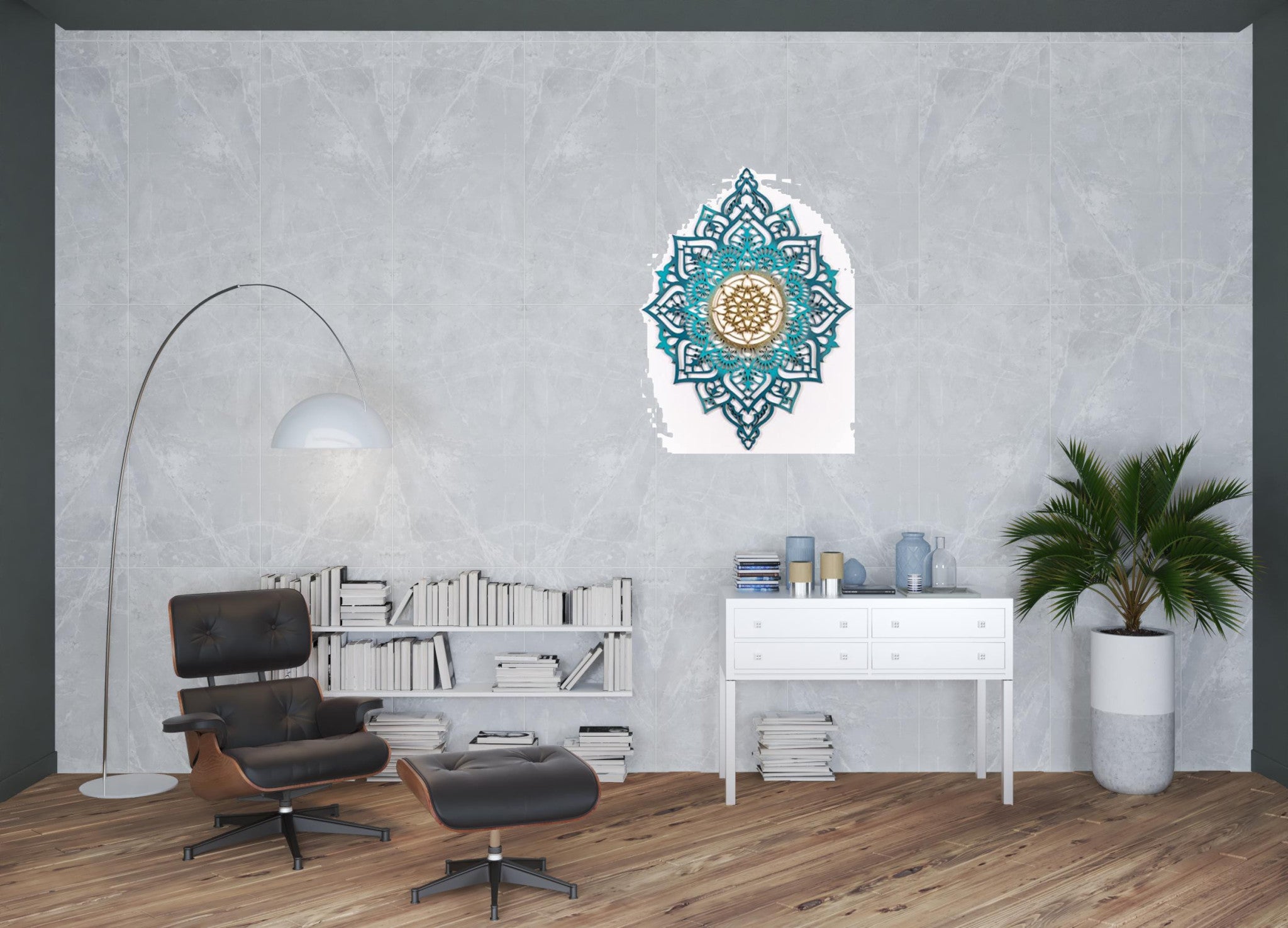 Turquoise And Gold Solid Wood Geometric Shapes Wall Decor