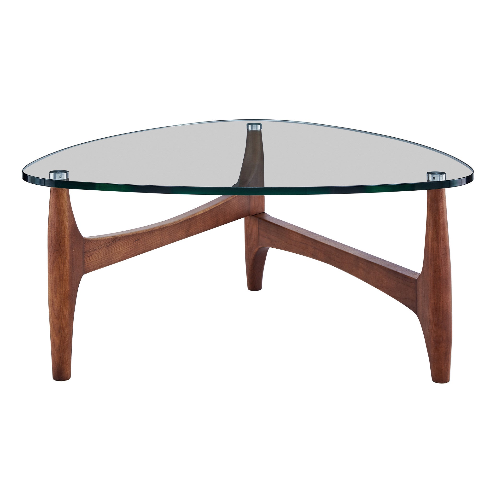 38" Clear And Dark Brown Glass Triangle Coffee Table