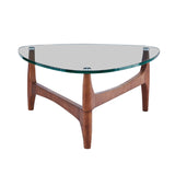 38" Clear And Dark Brown Glass Triangle Coffee Table