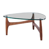 38" Clear And Dark Brown Glass Triangle Coffee Table