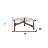 38" Clear And Dark Brown Glass Triangle Coffee Table