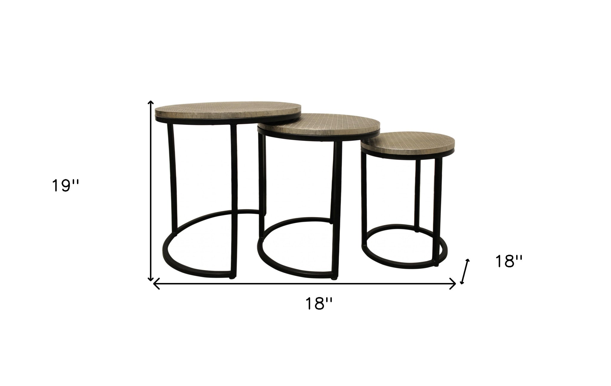 Set Of Three 19" Black And Silver Round Nested Tables