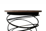 19" Black And Brown Solid Wood And Iron Round End Table