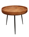 18" Black And Natural Brown Solid Wood And Iron Round End Table