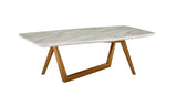 51" Walnut And White Ceramic Tile Rectangular Coffee Table