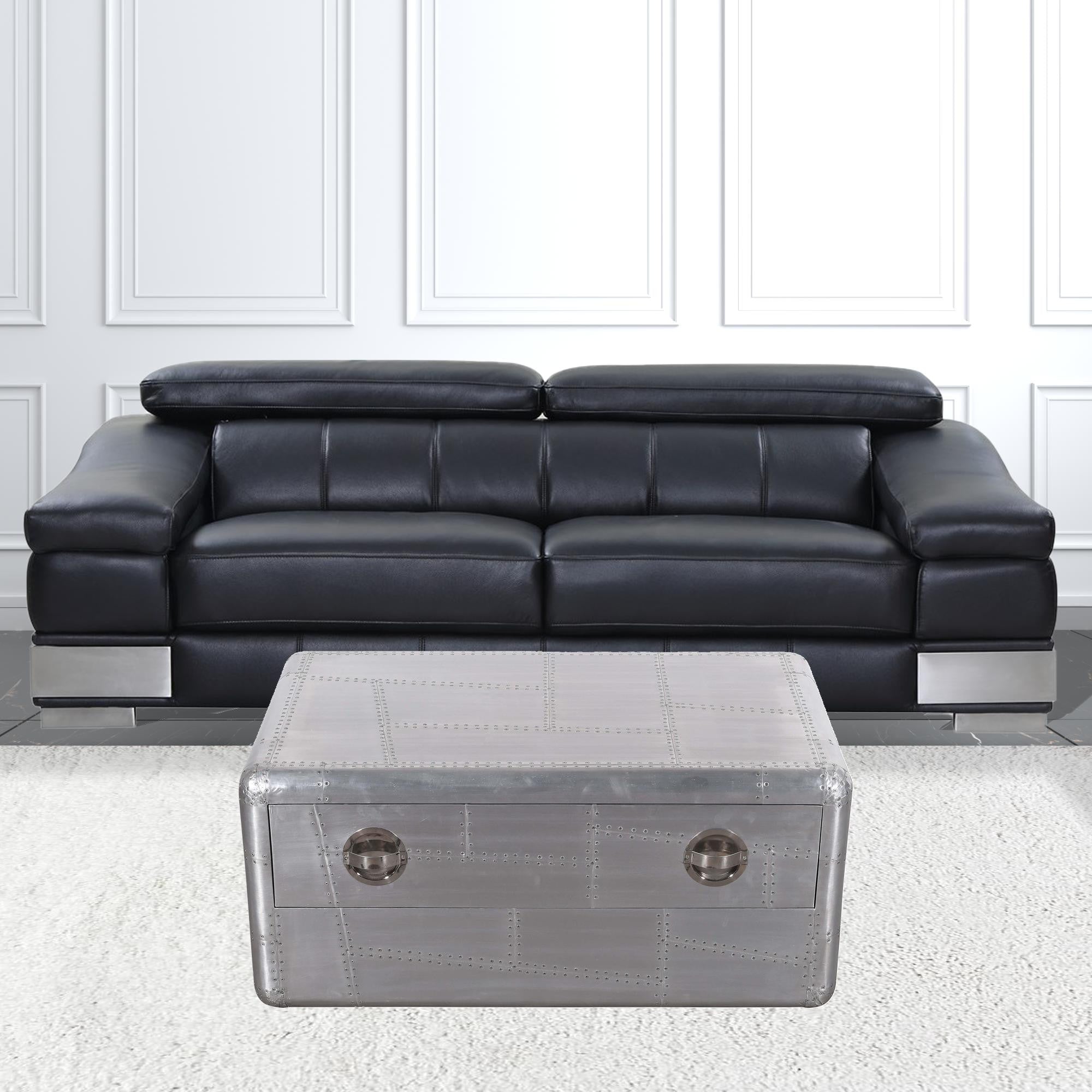 40" Silver Aluminum Rectangular Coffee Table With Drawer