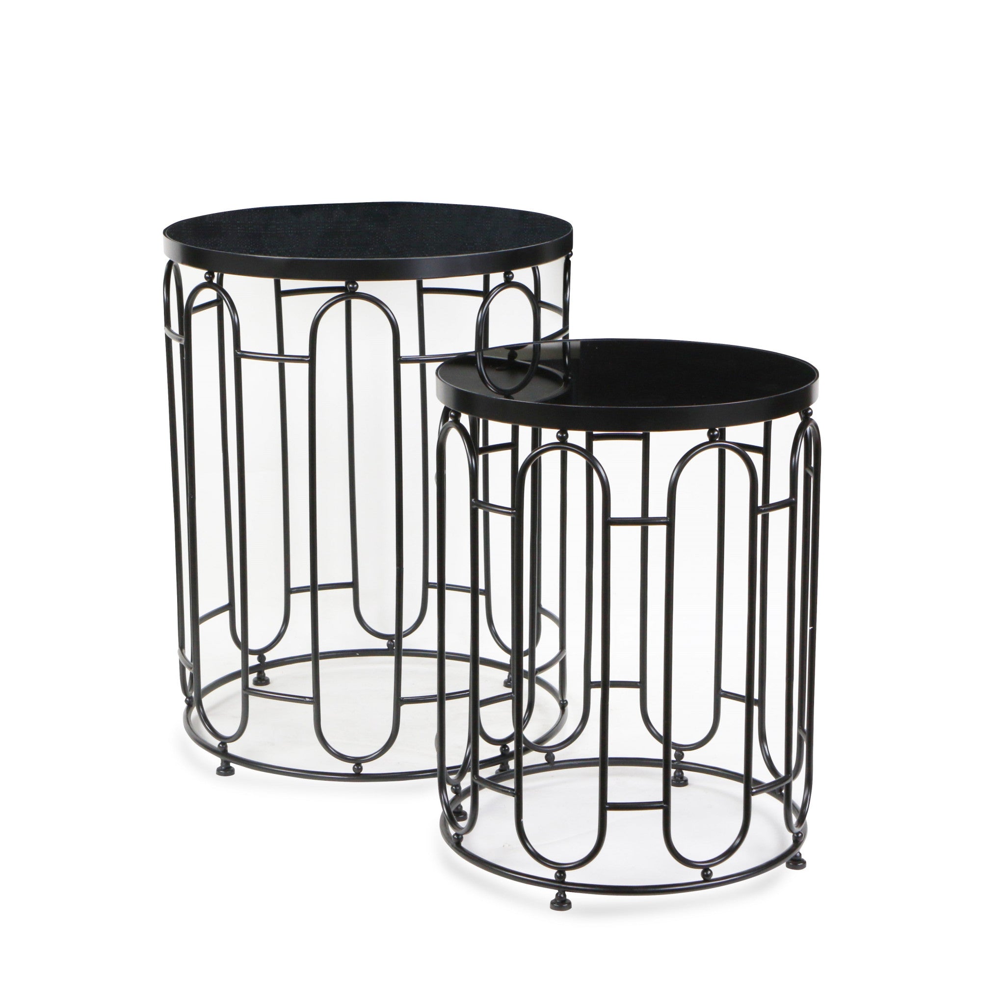 Set Of Two 24" Black Metal Round Nested Tables
