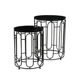 Set Of Two 24" Black Metal Round Nested Tables