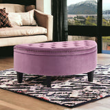 44" Mauve Velvet And Black Tufted Half Circle Storage