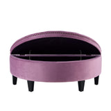 44" Mauve Velvet And Black Tufted Half Circle Storage