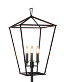 64" Black Three Light Floor Lamp With Black Geometric Shade