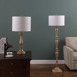 62" Rustic Taupe Cream Straight with Curves Floor Lamp With White Shade
