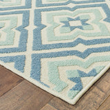 8' x 10' Blue and Ivory Geometric Stain Resistant Indoor Outdoor Area Rug