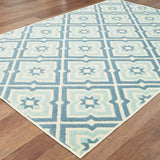 8' x 10' Blue and Ivory Geometric Stain Resistant Indoor Outdoor Area Rug