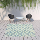 8' x 10' Blue and Ivory Geometric Stain Resistant Indoor Outdoor Area Rug