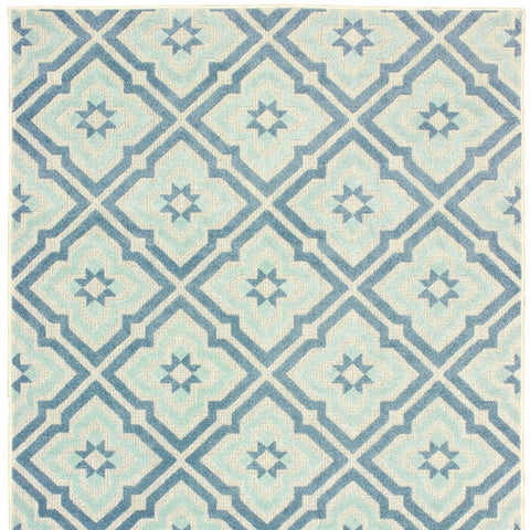 8' x 10' Blue and Ivory Geometric Stain Resistant Indoor Outdoor Area Rug